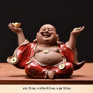 Ceramics purple clay fortune telling Maitreya Buddha statue Zen ornaments living room tea room decor