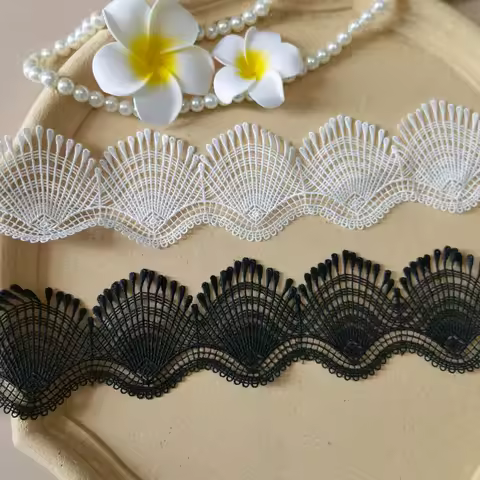 1 Yard Black White Seashell Waves Embroidered Lace Trim Ribbon Fabric Sewing Craft Patchwork Handmad