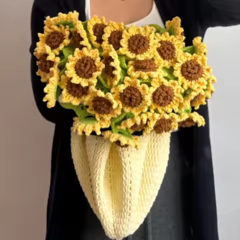 Creative 60cm Flower Bouquet Blanket Finished Product Crocheted Sunflower Blanket Lily of The Valley