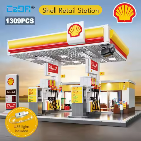 CaDA DIY Shell Retail Station C66026W Car Wash Gas Station Car Building Block USB Lighting Build Bri