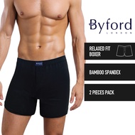 (2 Pcs) Byford Mens Bamboo Spandex Boxer Underwear Assorted Colours - BUD5253X