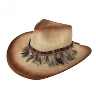 Fedora Summer Straw Hat for Men Women Fashion Raffia Sunhat with Feather