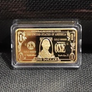 Gold Bar / Emas Batang Imitasi Motif Uang 1 Dolar Amerika