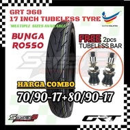 (FREE TUBELESS BAR) COMBO SET 2PCS TYRE GRT 368 BUNGA ROSSO SPORT 70/90-17 + 80/90-17 TAYAR MOTOR MU