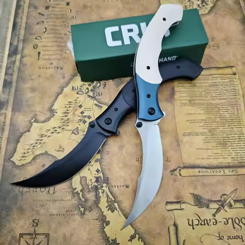 Curved-edge Folding Knife CR7471 with 8Cr13Mov Blade. Ebony/resin Handle Outdoor Climbing Adventure 