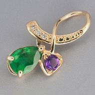 天然祖母綠、紫水晶和鑽石的金吊墜