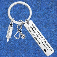 【DT】Nurse's Day Gift Keychain Pendant Metal Syringe Stethoscope Doctor Key Chain Keyring May You Be Proud of The Work You Do hot