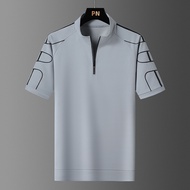 [Sedia sedia] baju Polo lelaki trend fesyen zip berdiri kolar Polo T Shirt musim panas dipilih Polo Tee