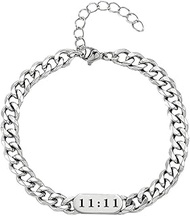 Angel Number Bracelets for Men Women Couples Lucky 1111 Cuban Link Black Silver Gold Plated Stainles