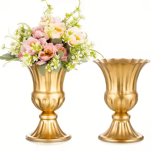 Metal Flower Vase, 9 Inch/6 Inch Metal Flower Pot Artificial Real Flower Vase, Garden Trumpet Flower