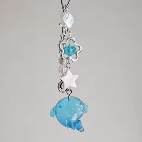 Handmade Whale Shark Shell Phone Pendant Keychain Y2K Whale Shark Keychain Phone Accessories