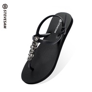 Stevesam Saimi Bofeng Pinch Sandals For Women Summer All-match Flat Shoes Rhinestone Handmade Shoes 