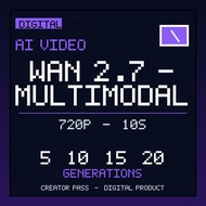 Wan 2.7 Multimodal AI Video Generator Pass Digital 720p 10s | 5-20 Generations | Text Image to Video