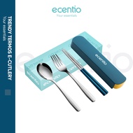 ecentio 3pcs Sendok Makan Dengan Kotak Berbahan Stainless Steel Sumpit Sendok Grapu Set
