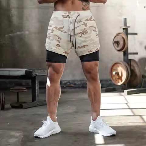 2025 New Men Running Shorts 2 In 1 Double-deck Sport Shorts Sportswear Gym Fitness Short Pants Train