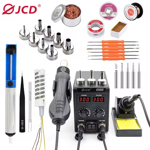 JCD 2 in 1 Soldering Station Digital Display SMD Rework Hot Air Gun Solder Iron 220V ESD Welding Des