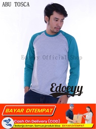 Edoeyy Raglan Lengan Panjang Abu Hijau Tosca Pria / Reglan Cowok / Baju Raglan / Raglan polos / kaos