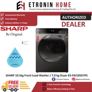 SHARP 10.5kg Front Load Washer / 7.0 kg Dryer ES-FW105D7PS