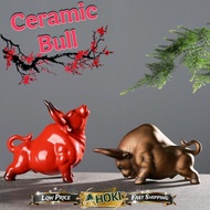 MERAH Ceramic Bull Statue Ceramic Bull Red Bull Cute Bull Home Decoration Display