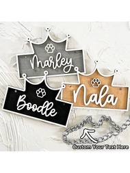 Biển tên chó bằng gỗ tùy chỉnh, Thẻ chó hình vương miện, Biển tên chuồng thú cưng, Thẻ nhận dạng thú