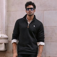 Men's Casual Knit Half-Zip Long Sleeve Embroidered Slim Fit Pullover Sweatshirt, Suitable For Everyd