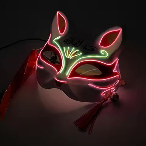 Half Face Kitsune Mask for Lady,Luminous LED Mask,Flashing Mask,Ball Masquerade, Dance,Event Party S
