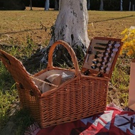 Four People Large-Capacity Outdoor Rattan Picnic Basket ins With Tableware with Lid Japanese Style P