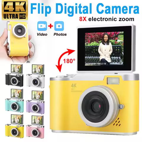 4K CCD 8X Digital Zoom Digital Camera for Student 48MP Compact Digital Photography Camera 180 Flip S