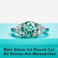 AnuJewel 3ct Round Cut Blue Green Color Moissanite Engagement Ring 18K Gold Plated Silver Luxury Wed