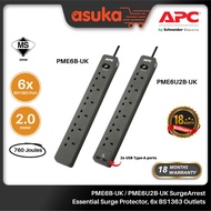 APC PME6B-UK SurgeArrest Essential Surge Protector, 6x BS1363 Outlets, 760 Joules, 6.5ft/2.0m extens