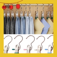 [JU] Camping Hanger Clip Compact Hanger Clip 5pcs Stainless Steel Clothes Drying Clip with Hook Space-saving Rubber-coated Metal Clip Hook for Southeast Asian Buyers