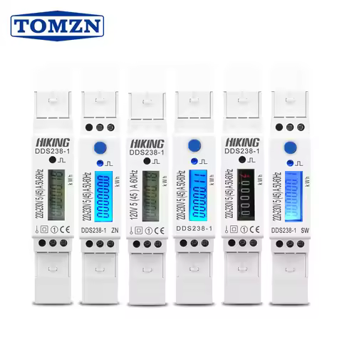 TOMZN 5(45)A 45A 220V 230V 50HZ 60HZ LCD display Single phase Din rail KWH Watt hour din-rail blue b