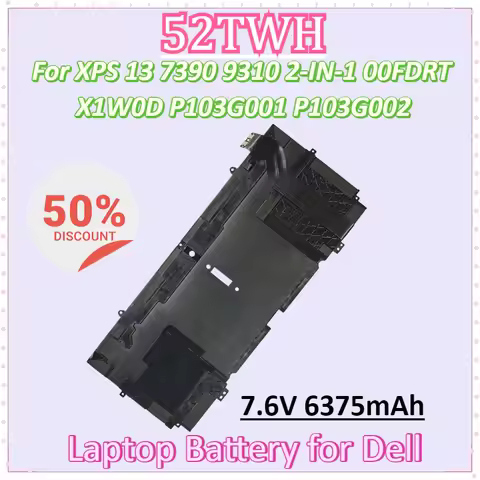 New 52TWH 7.6V 6375mAh 51Wh Laptop Battery for Dell XPS 13 7390 9310 2-IN-1 00FDRT X1W0D P103G001 P1