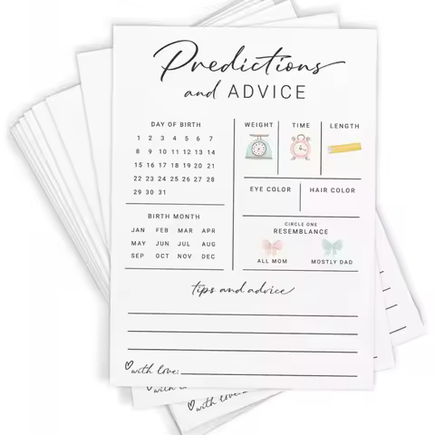 Printed Party Baby Predictions & Advice Cards – Baby Shower Game, Wishes for Mommy & Daddy, Gender R