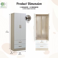 Almari Baju 2 Pintu 2 Laci Cermin | Almari 2 pintu | Almari pakaian-SAMPOINT | 2 Door 2 Drawer Wardr