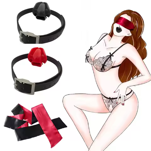 Tongue Fixed Mouth Gag Flexible BDSM Ball Accessory Plug Play Oral Fixation Lips and eyes mask adult