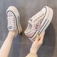Lace Gauze Canvas Shoes Two-Wearable Heel Lazy Shoes Breathable Canvas Shoes Heightening White Shoes