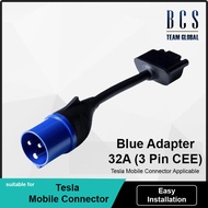 ( READY STOCK ) 3-Pin CEE Blue Adapter 32A EV Charger Extension Cable for Tesla Mobile Connector
