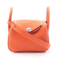【二手】愛馬仕 HERMES Lindy Mini 橘色皮革單肩包 女士全新未使用