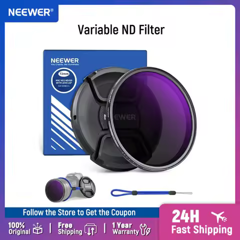 NEEWER 72mm ND2-400 (1-9 Stops) Variable ND Filter with Lens Cap Lanyard Cleaning Cloth Precise Neut