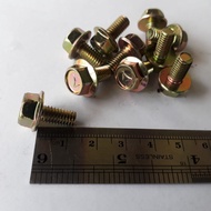 10 PCS FLANGE BOLT M6 X 12 BAUT TOPI M6X12 WARNA KUNING KUNCI 10 PANJANG 12CM 12 CM 12MM DIAMETER BA