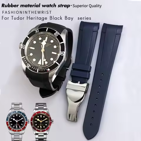20mm 21mm 22mm Curved End Rubber Silicone Watchband for Tudor Black Bay 1958 GMT Pelagos Pin/Folding