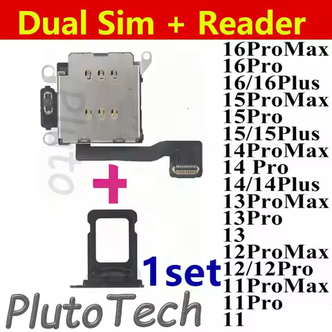 1set Dual Sim Card Reader Connector Flex Cable For iPhone 16 15 13 12 11 14 Pro Max XR Tray Slot Hol