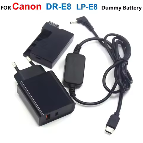 DR-E8 Coupler LP-E8 Dummy Battery+USB Type-C Charger Cable+PD Charger For Canon EOS T2i T3i T4i T5i 