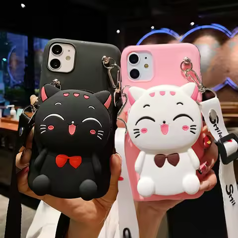 Cartoon 3D Stand Cat Wallet Case For Motorola Moto G13 G23 G52 G62 G82 G51 G71 G60 E22S E20 E30 E40 