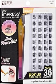 KISS imPRESS Falsies Self Adhesive Eyelashes, Press On Lashes, 12mm-14mm Natural Volume Lashes, Blac