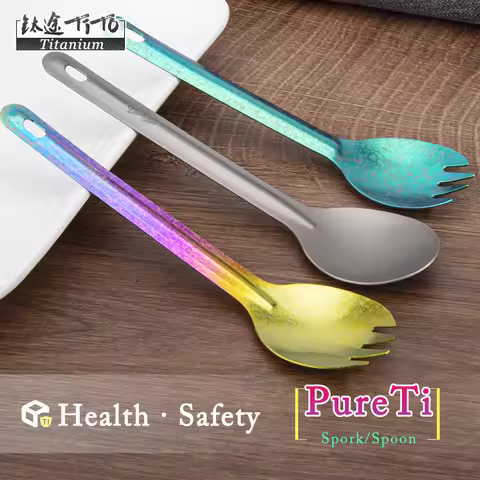 TiTo Titanium spork Outdoor Camping titanium alloy spoon Picnic Fork Ultralight Environmental pure t