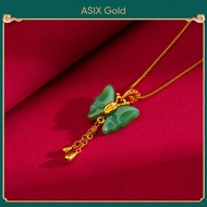 ASIX GOLD สร้อยคอจี้หยกทอง 24K สำหรับผู้หญิง สร้อยคอจี้ดอกบัวปลาคาร์พนำโชค สร้อยคอจี้หยกเขียว สร้อยค