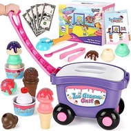 Torlam Ice Cream Cart for Kids Toys, Pretend Play Food Toys Ice Cream Shop Counter Play