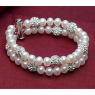 Two Strands 7-8Mm South Sea White Pearl Bracelet 7.5-8"